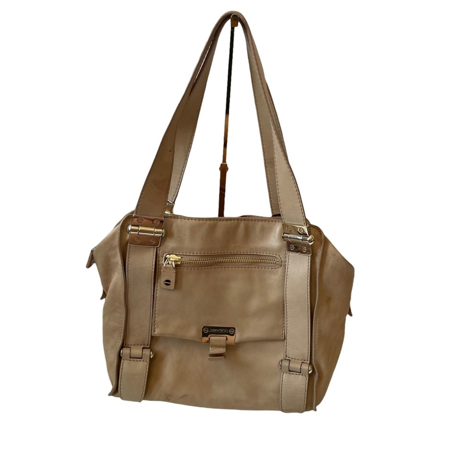 Jimmy Choo Parker Shoulder Bag Calfskin Leather Made In Italy Tan Neutral Guc